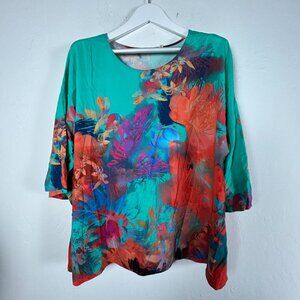 Soft Surroundings Womens Marciana Bright Abstract Sea Reef Colorful Top Size 1X